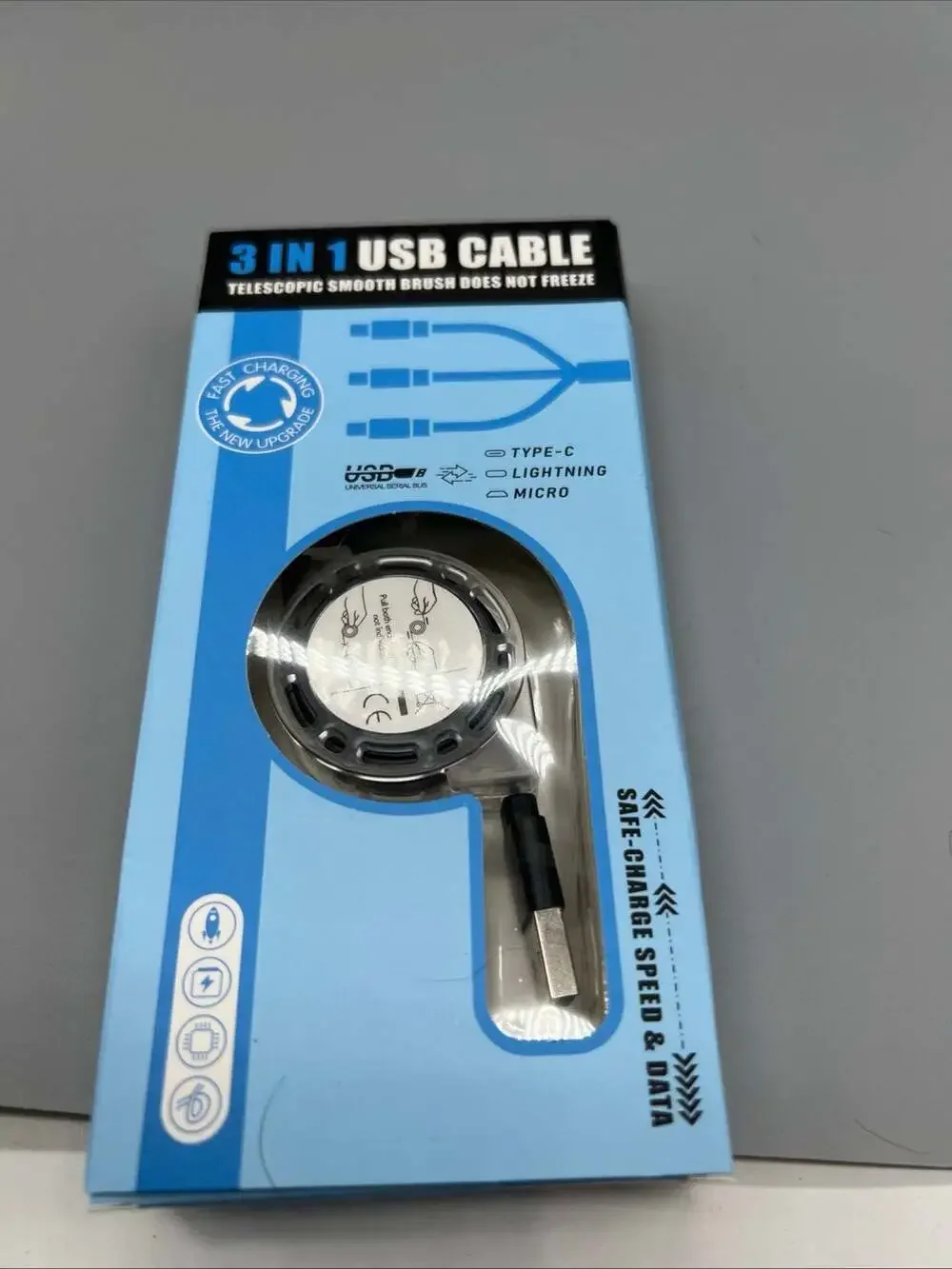 3 in 1 USB Retractable Cable W/ Type C, Lightening and Micro Connectors